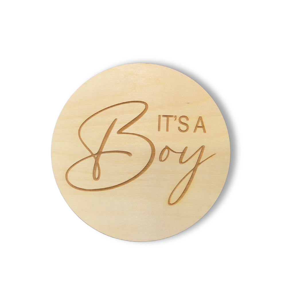 It's A Boy Engraved Round | Engraved Wood Cutouts | 1/4