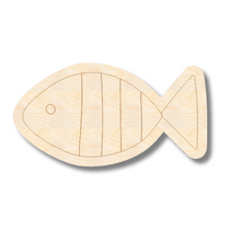 Load image into Gallery viewer, Unfinished Wood Etched Striped Fish Shape | Paint By Line Crafts | up to 30&quot; DIY
