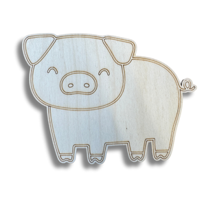 Unfinished Wood Etched Farm Pig Shape | Paint By Line Crafts | up to 30" DIY