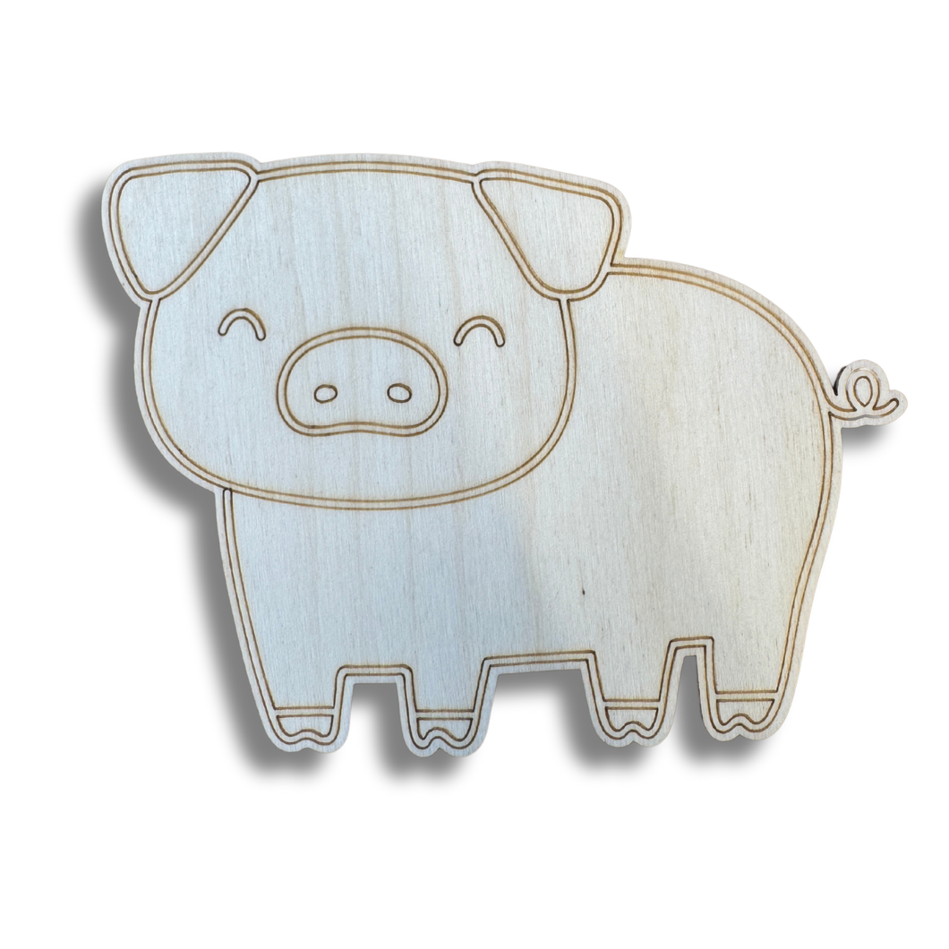 Unfinished Wood Etched Farm Pig Shape | Paint By Line Crafts | up to 30