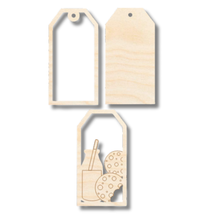 Load image into Gallery viewer, Unfinished Wood Etched Milk and Cookies Gift Tag | 3 Piece | Layered Gift Tags | up to 6&quot; DIY
