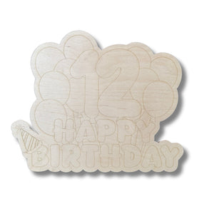 Unfinished Wood Etched 12th Birthday Balloons Shape | Paint By Line Crafts | up to 30" DIY