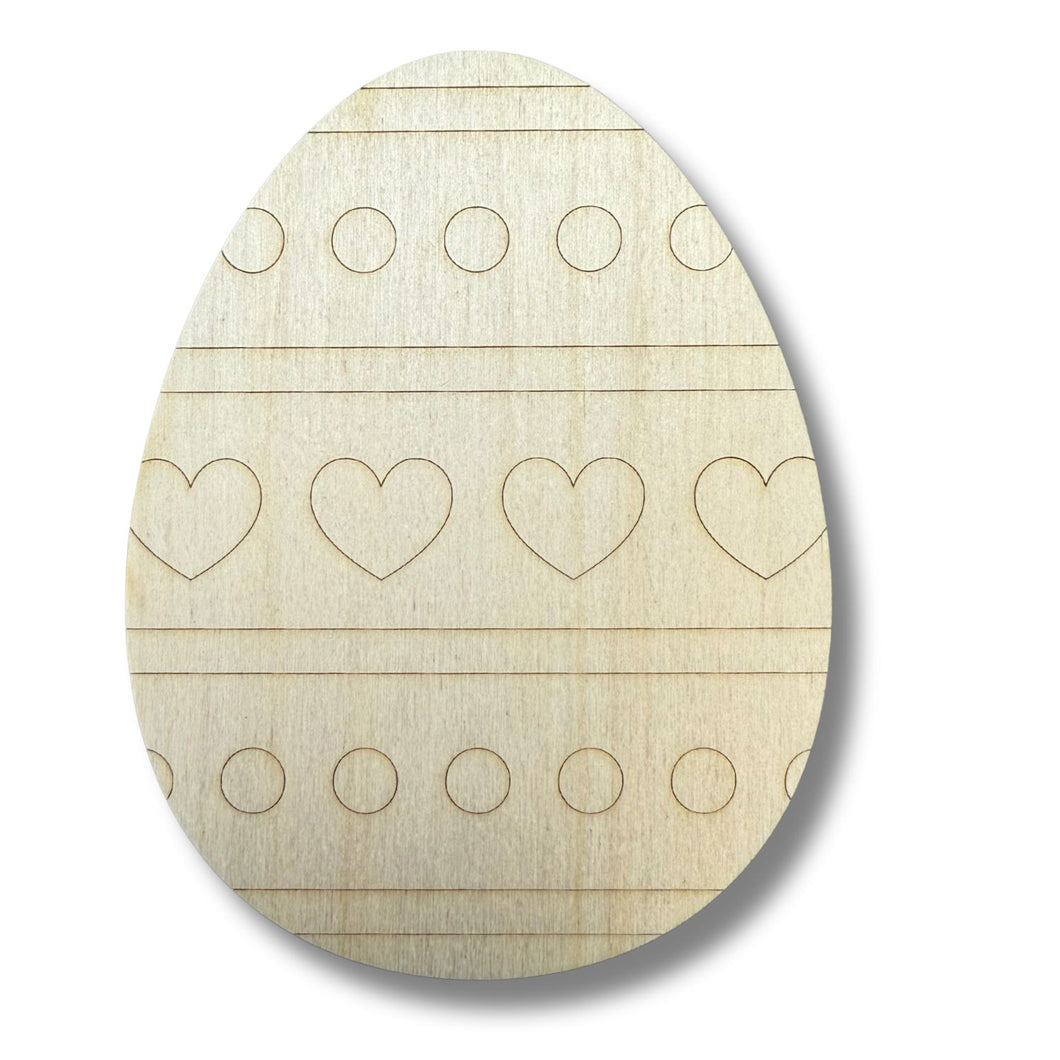 Unfinished Wood Etched Heart Pattern Egg Shape | Paint By Line Crafts | up to 30