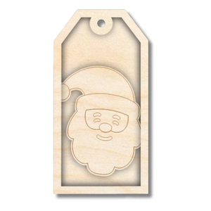 Unfinished Wood Etched Santa Head Gift Tag | 3 Piece | Layered Gift Tags | up to 6" DIY