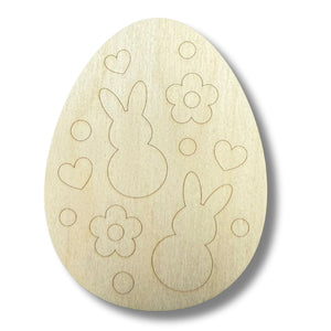 Unfinished Wood Etched Flower And Bunny Pattern Egg Shape | Paint By Line Crafts | up to 30" DIY