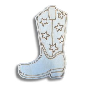 Unfinished Wood Etched Groovy Cowboy Boot Shape | Paint By Line Crafts | up to 30" DIY