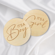 Load image into Gallery viewer, It&#39;s A Boy Engraved Round | Engraved Wood Cutouts | 1/4&quot; Thick |

