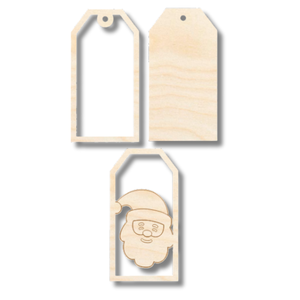 Unfinished Wood Etched Santa Head Gift Tag | 3 Piece | Layered Gift Tags | up to 6" DIY