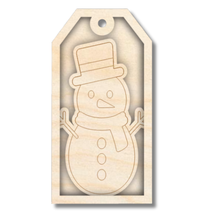 Load image into Gallery viewer, Unfinished Wood Etched Snowman Gift Tag | 3 Piece | Layered Gift Tags | up to 6&quot; DIY
