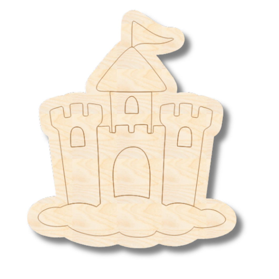 Unfinished Wood Etched Sandcastle Shape | Paint By Line Crafts | up to 30