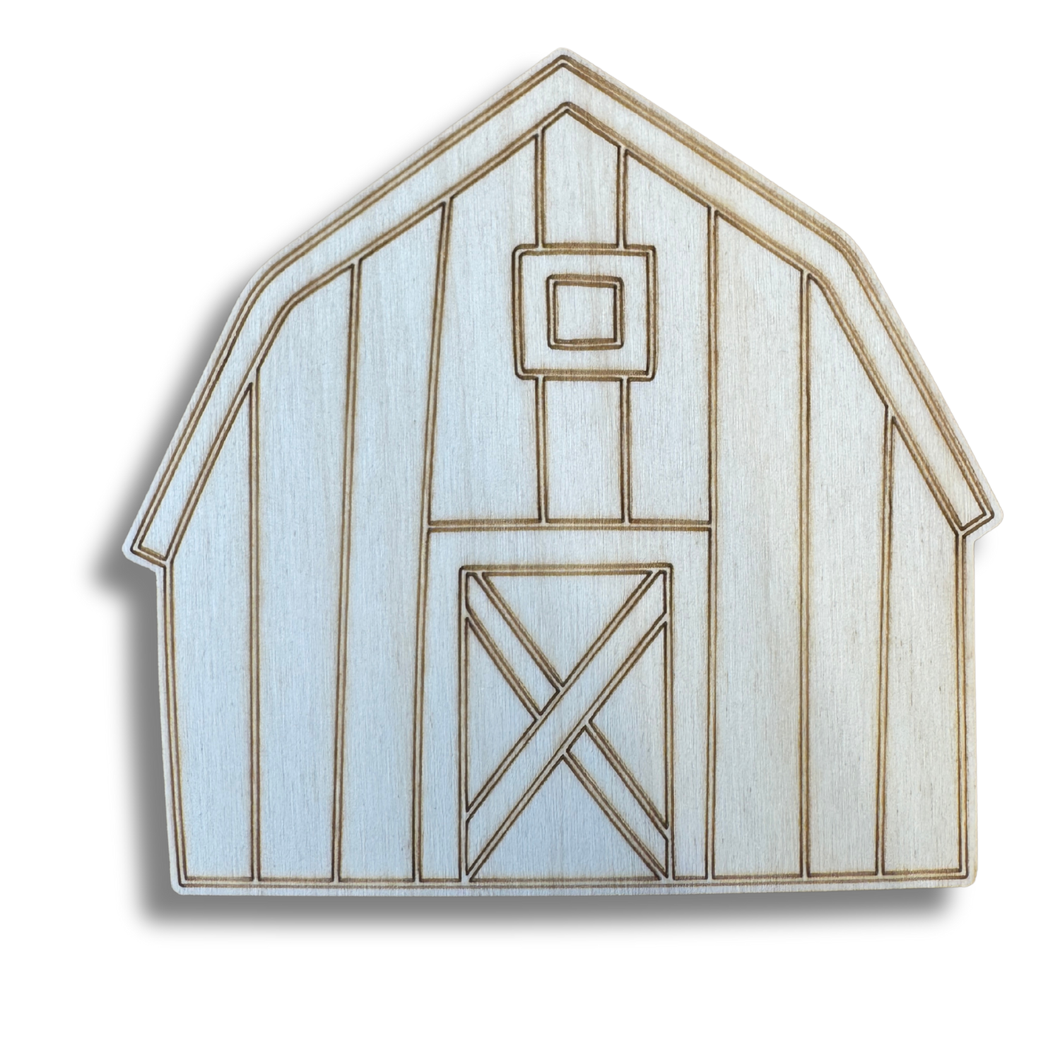 Unfinished Wood Etched Barn Shape | Paint By Line Crafts | up to 30