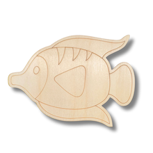 Load image into Gallery viewer, Unfinished Wood Etched Tang Ocean Fish Shape | Paint By Line Crafts | up to 30&quot; DIY
