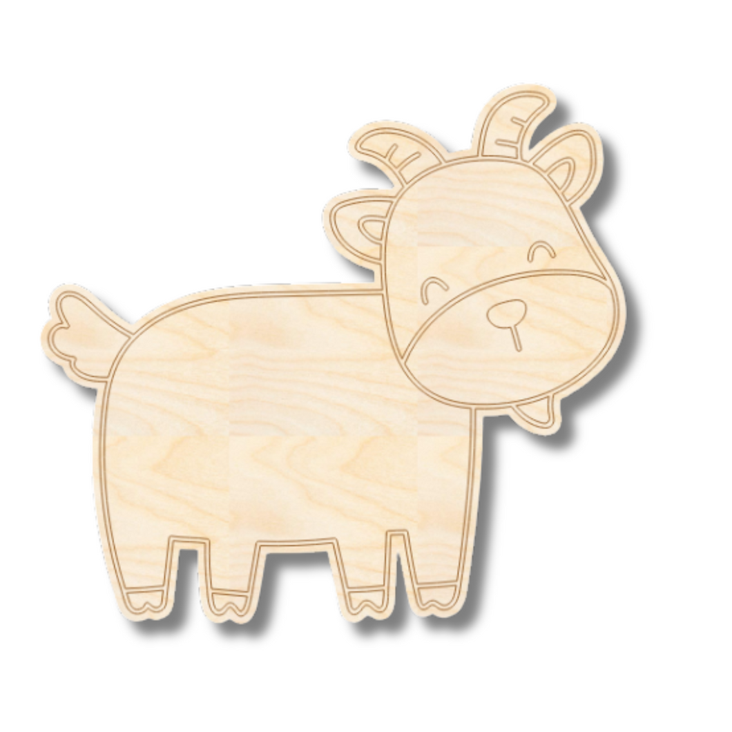 Unfinished Wood Etched Farm Goat Shape | Paint By Line Crafts | up to 30