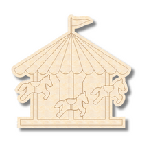 Load image into Gallery viewer, Unfinished Wood Etched Carousel Shape | Paint By Line Crafts | up to 30&quot; DIY
