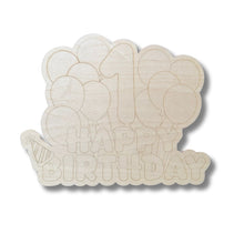 Load image into Gallery viewer, Unfinished Wood Etched 1st Birthday Balloons Shape | Paint By Line Crafts | up to 30&quot; DIY
