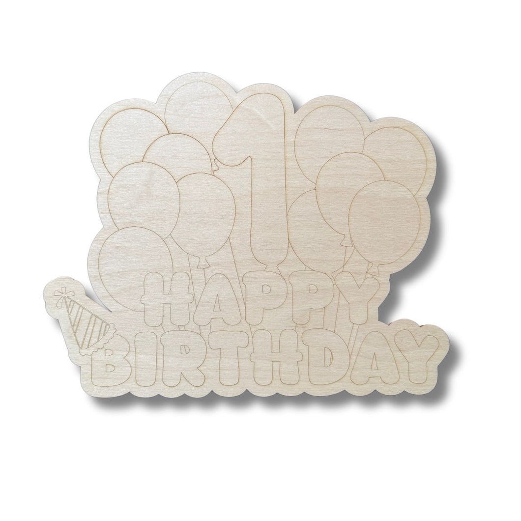 Unfinished Wood Etched 1st Birthday Balloons Shape | Paint By Line Crafts | up to 30