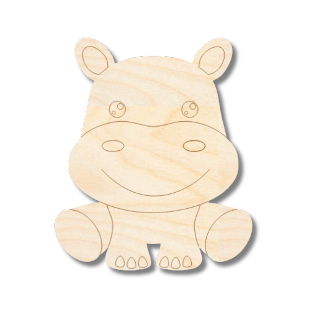 Unfinished Wood Etched Hippo Shape | Paint By Line Crafts | up to 30