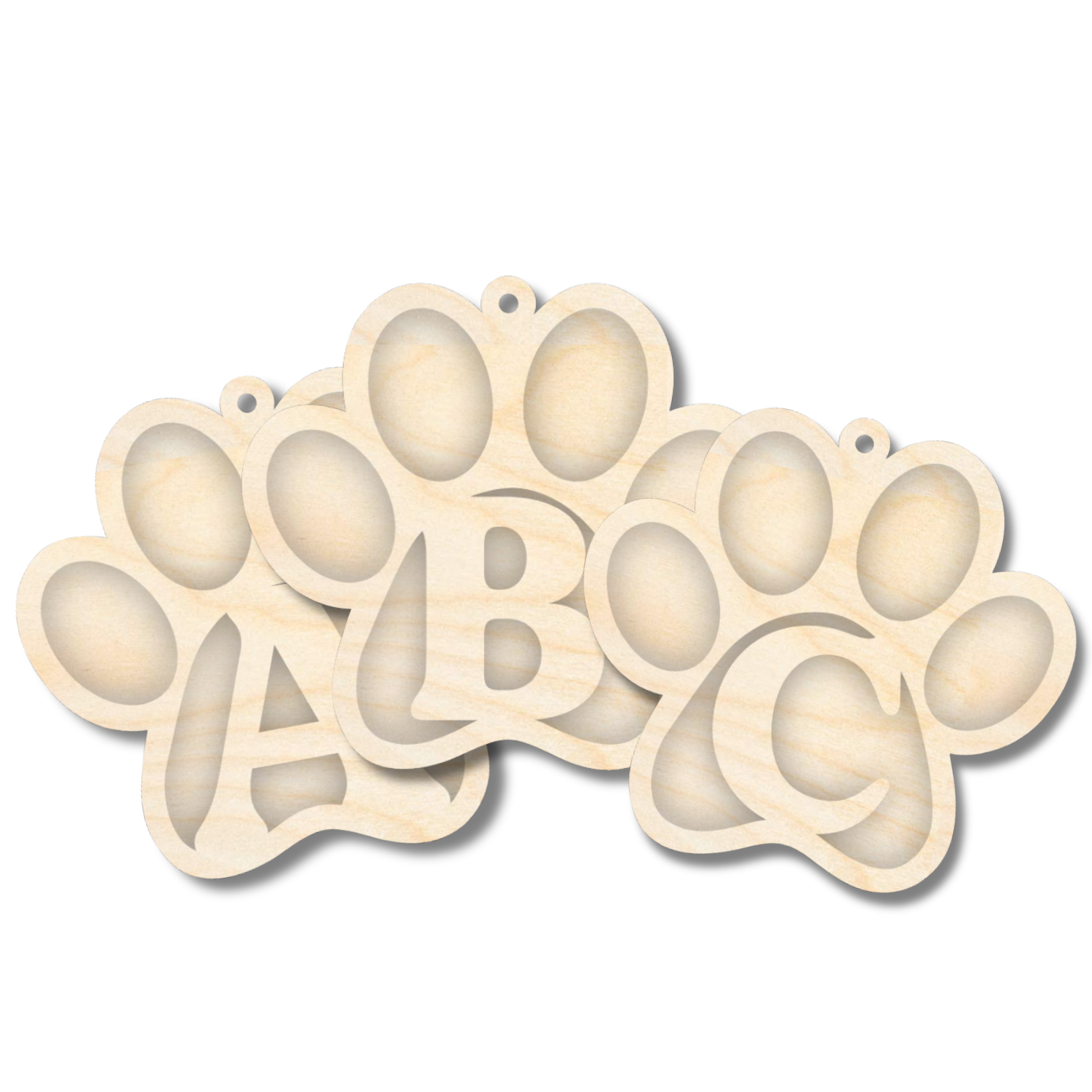 Unfinished Wood Layered Letter Paw Print Tags | A-Z | 2 Piece | 5