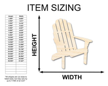 Load image into Gallery viewer, Unfinished Wood Adirondack Chair Shape | Summer | Beach | Craft Cutout | up to 36&quot; DIY
