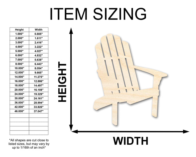 Unfinished Wood Adirondack Chair Shape | Summer | Beach | Craft Cutout | up to 36