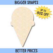 Load image into Gallery viewer, Bigger Better | Unfinished Wood Ice Cream Cone Silhouette | DIY Craft Cutout |
