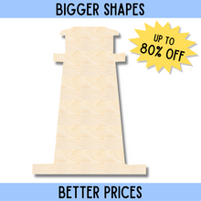 Load image into Gallery viewer, Bigger Better | Unfinished Wood Light House Silhouette | DIY Craft Cutout |
