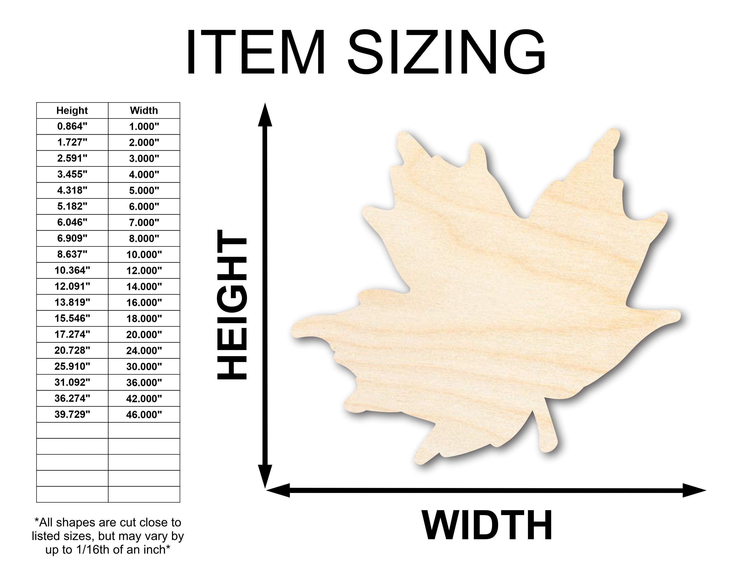 Unfinished Wood Maple Leaf Shape - Craft - up to 36