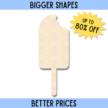 Load image into Gallery viewer, Bigger Better | Unfinished Wood Popsicle with Bite Silhouette | DIY Craft Cutout |
