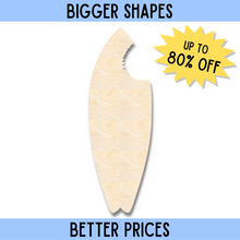 Load image into Gallery viewer, Bigger Better | Unfinished Wood Shark Bite Surf Board Shape | DIY Craft Cutout |
