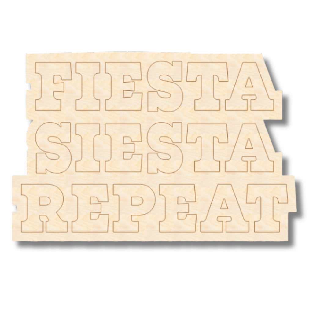 Unfinished Wood Etched Fiesta Siesta Repeat Shape | Paint By Line Crafts | up to 30