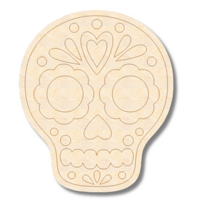 Unfinished Wood Etched Sugar Skull Shape | Paint By Line Crafts | up to 30" DIY