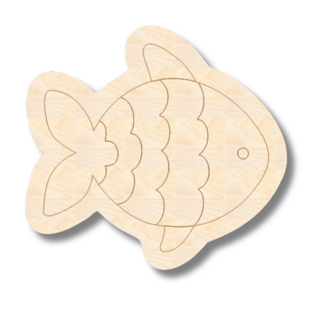 Unfinished Wood Etched Lined Fish Shape | Paint By Line Crafts | up to 30