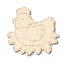 Load image into Gallery viewer, Unfinished Wood Etched Farm Chicken Shape | Paint By Line Crafts | up to 30&quot; DIY

