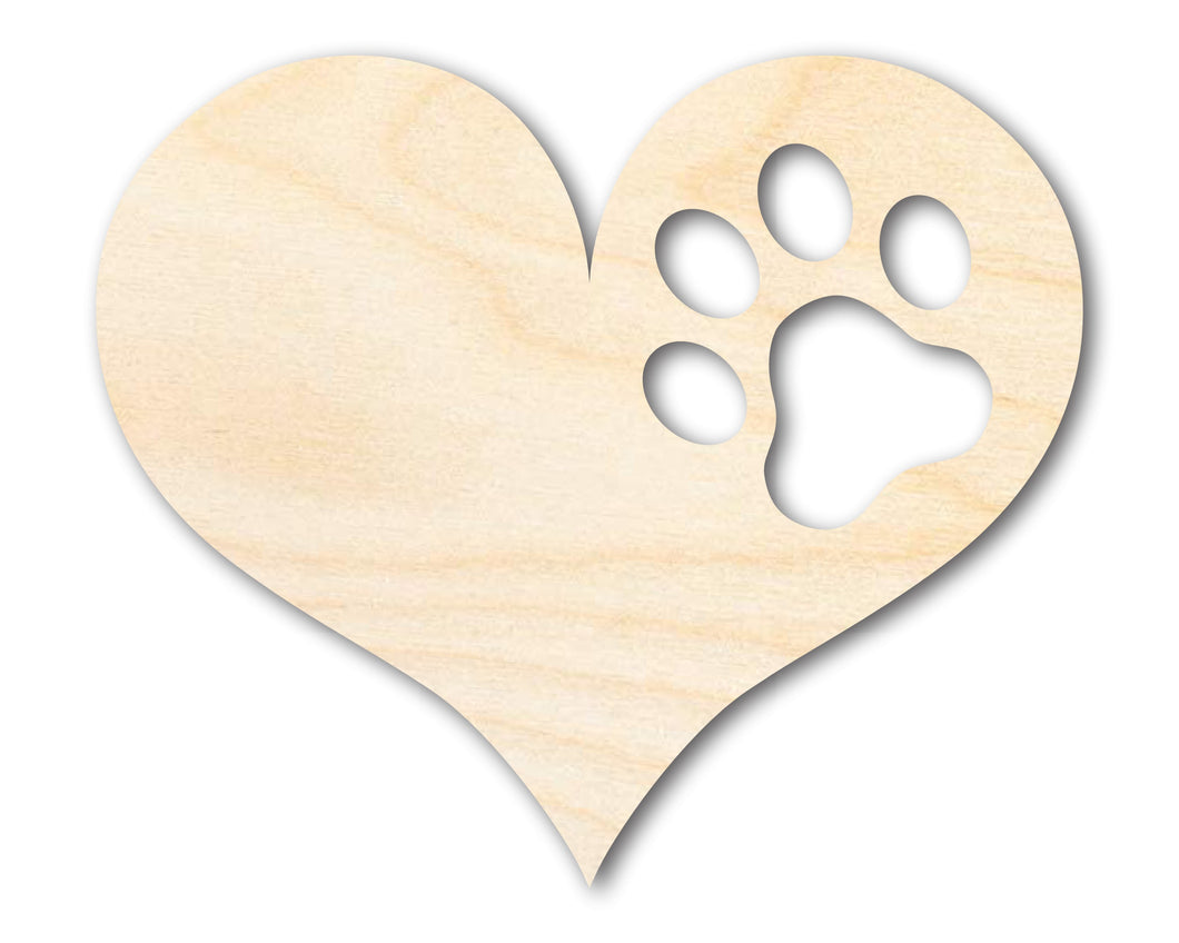 Bigger Better | Unfinished Wood Pawprint Heart Shape |  DIY Craft Cutout