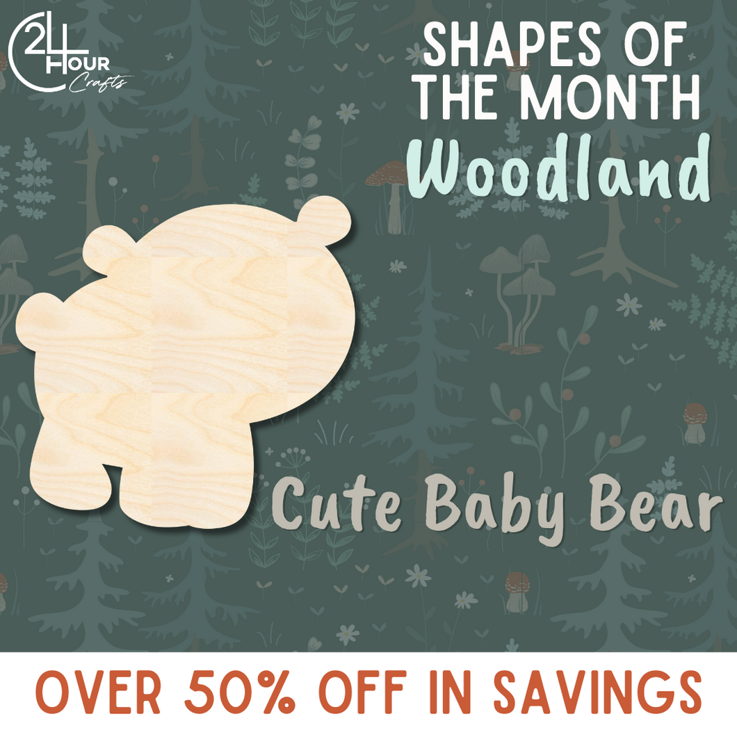 November Shape of the Month | Cute Baby Bear Wood Cutout | Woodland | Unfinished Craft