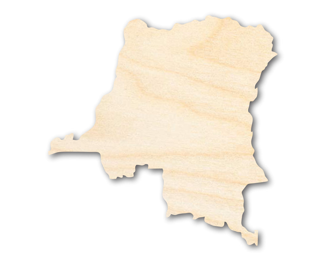 Unfinished Wood Democratic Republic of the Congo Country Shape - African Craft - up to 36