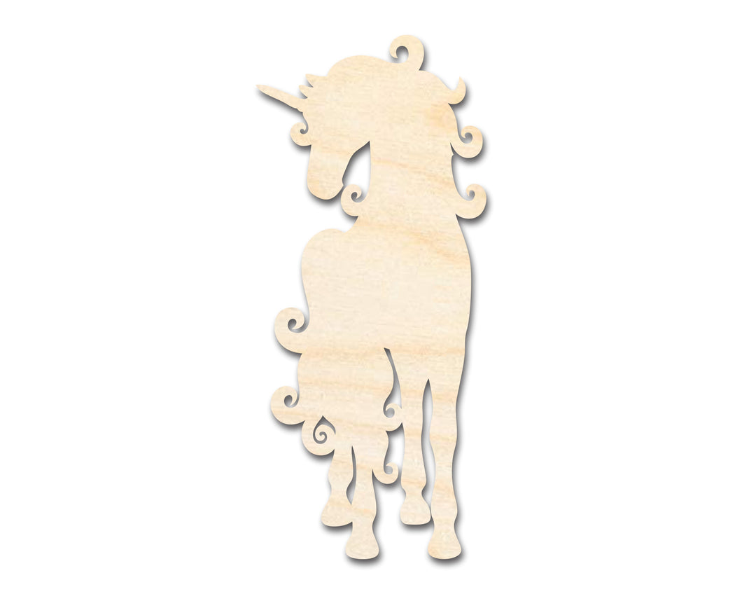 Unfinished Wood Swirly Unicorn Silhouette | DIY Mythical Craft Cutout | up to 36