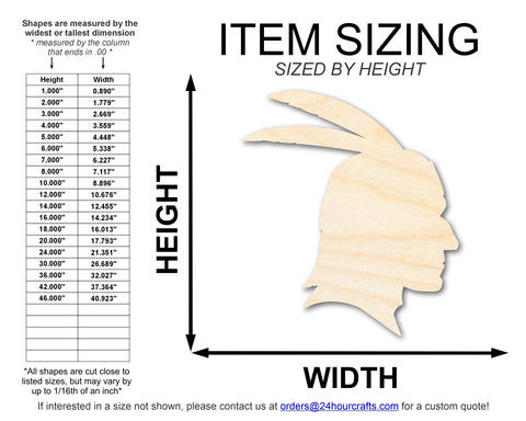 Unfinished Wood Native American Head Profile Silhouette | DIY Native American Craft Cutout | up to 36" DIY