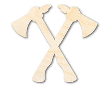 Load image into Gallery viewer, Unfinished Wood Crossed Tomahawks Shape | Native American | Craft Cutout | up to 36&quot; DIY
