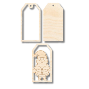 Unfinished Wood Etched Santa Claus Gift Tag | 3 Piece | Layered Gift Tags | up to 6" DIY