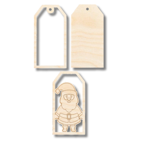 Unfinished Wood Etched Santa Claus Gift Tag | 3 Piece | Layered Gift Tags | up to 6" DIY
