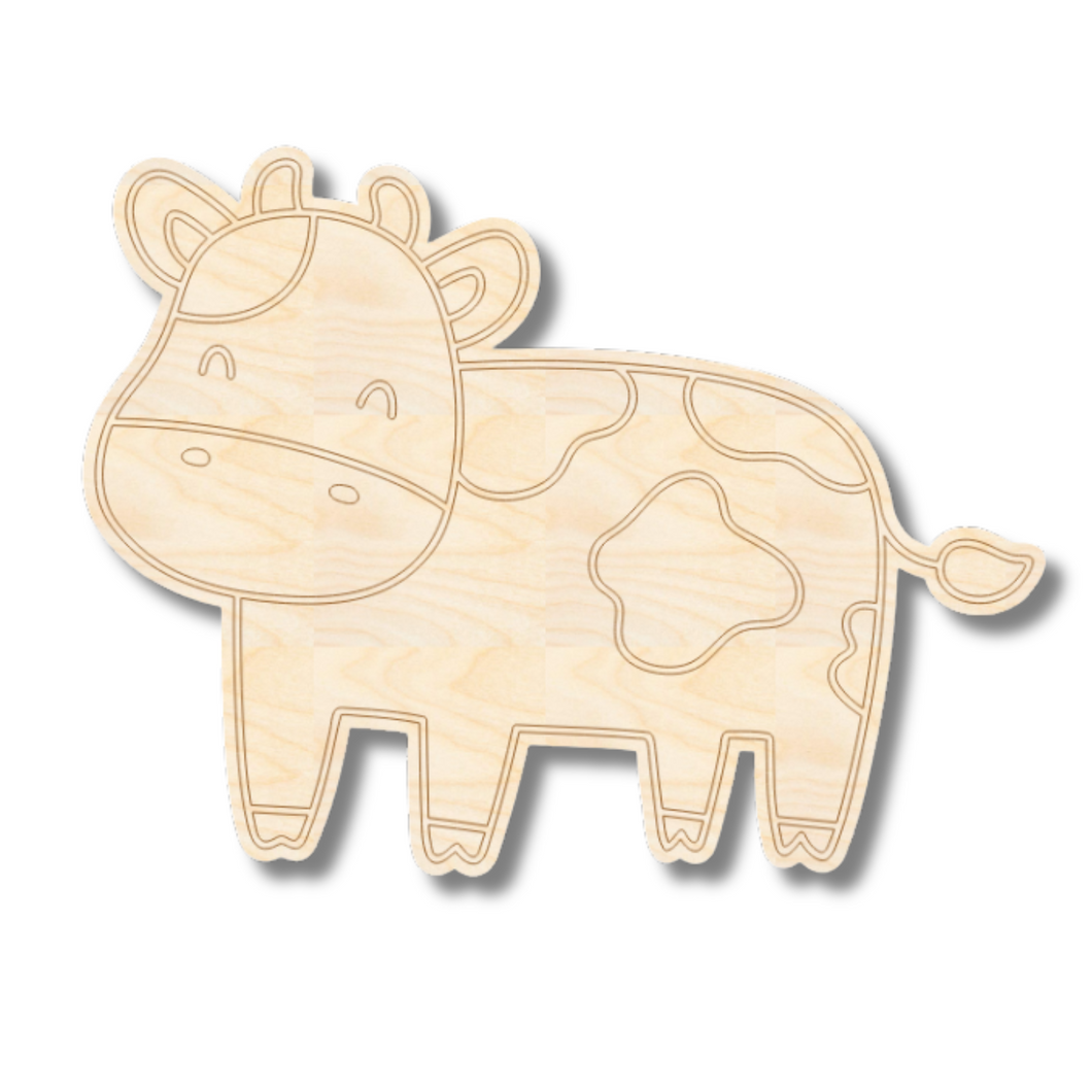 Unfinished Wood Etched Farm Cow Shape | Paint By Line Crafts | up to 30