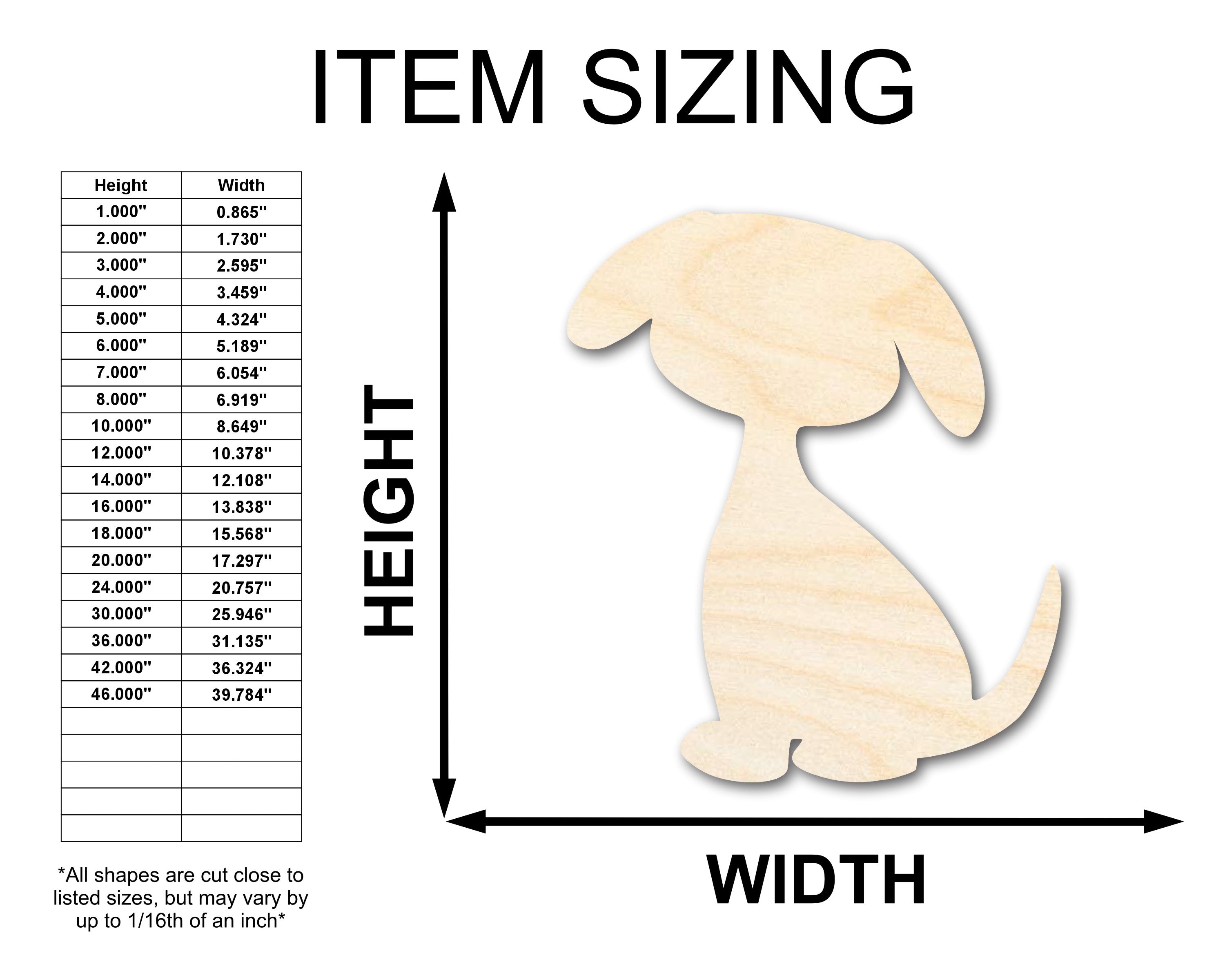 Unfinished Wood Cute Sitting Dog Silhouette | DIY Dog Craft Cutout | up to 36