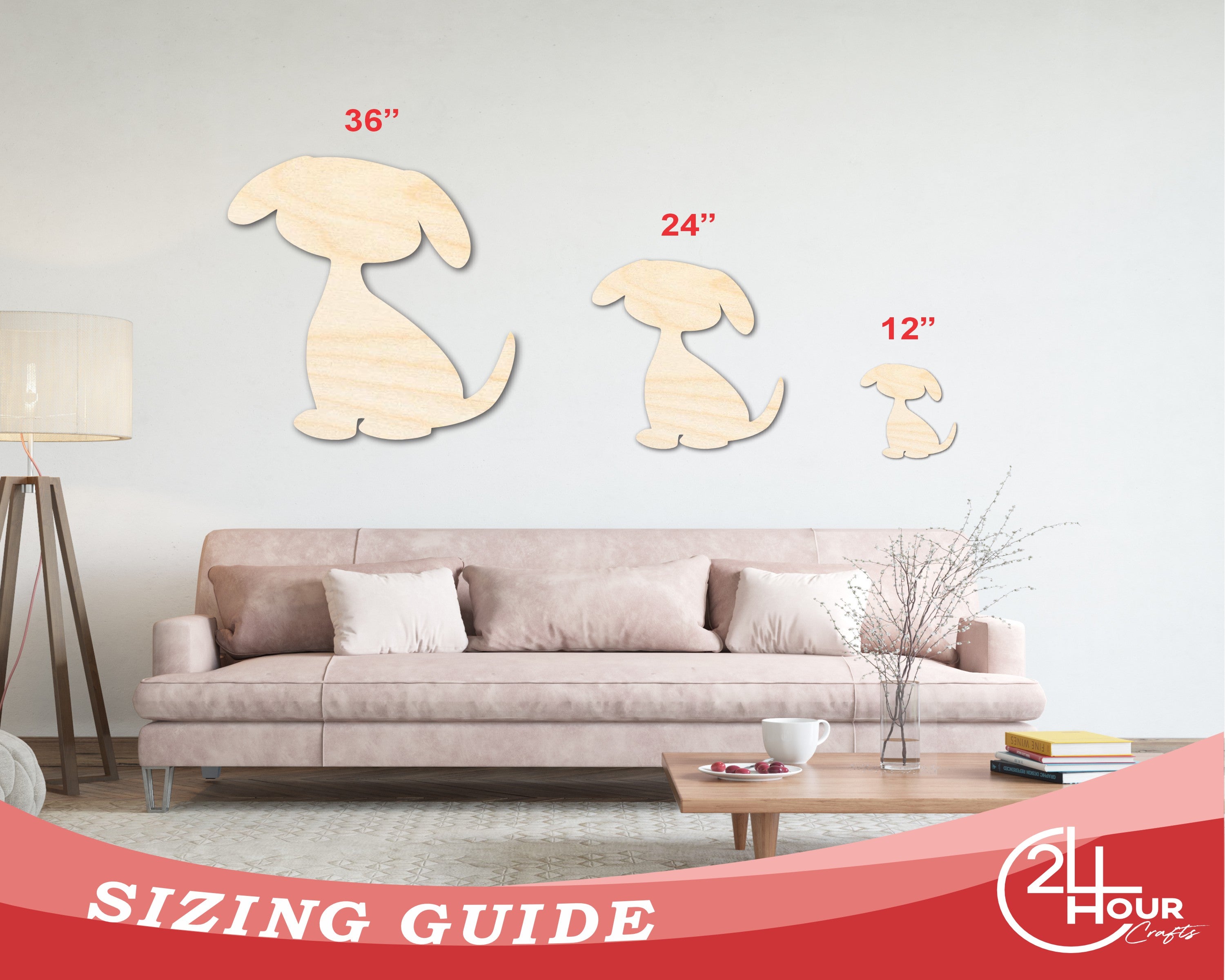Unfinished Wood Cute Sitting Dog Silhouette | DIY Dog Craft Cutout | up to 36