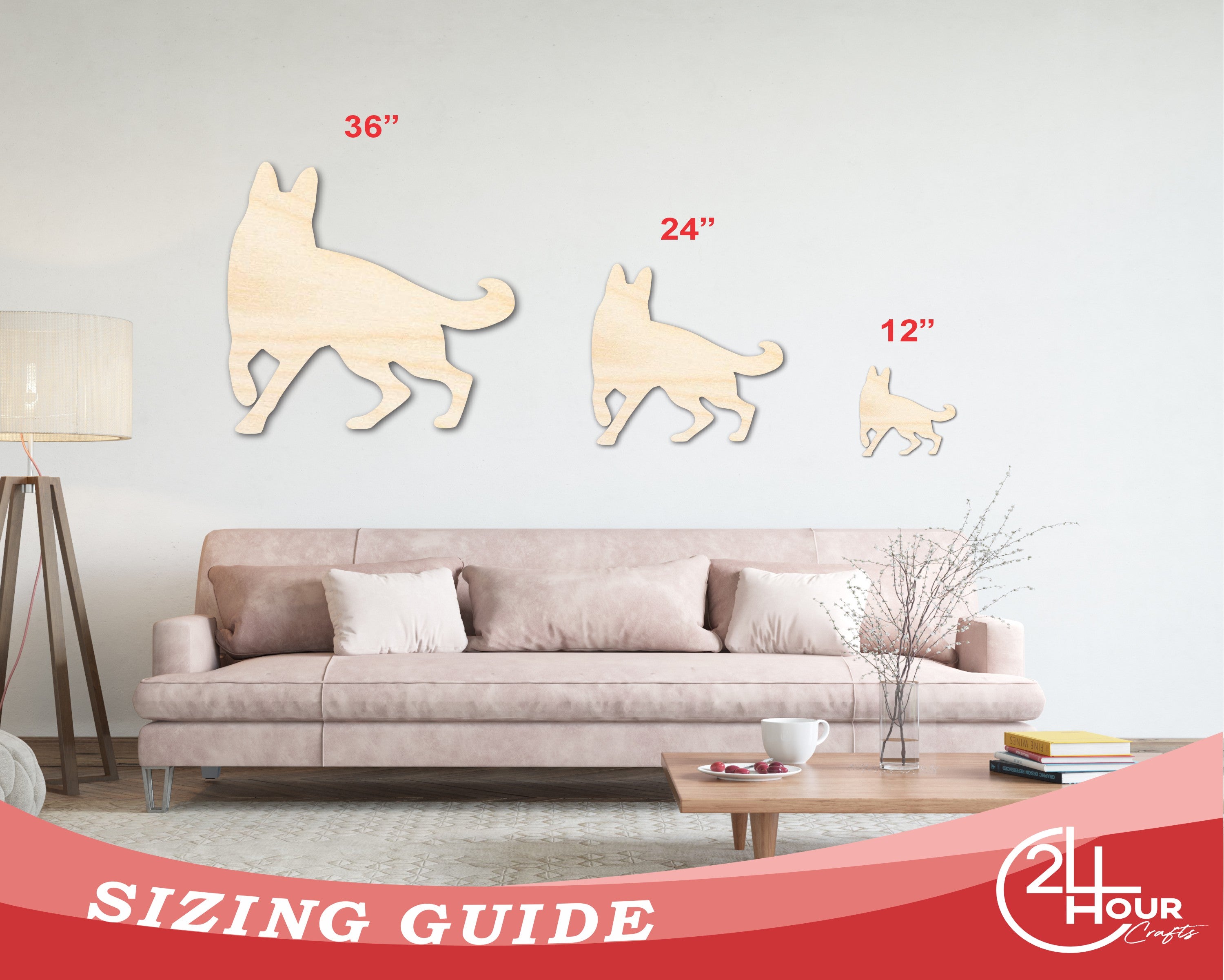 Unfinished Wood Guard Dog Silhouette | DIY Dog Craft Cutout | up to 36