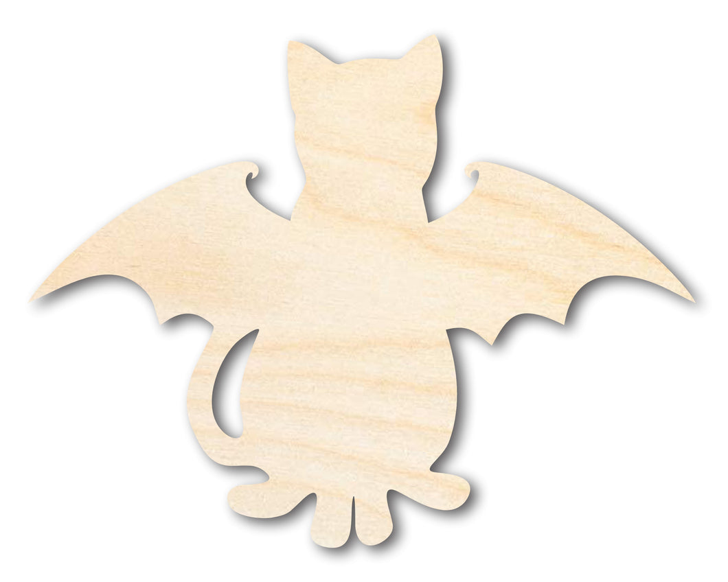 Unfinished Wood Bat Cat Shape | DIY Halloween Cat Craft Cutout | up to 36