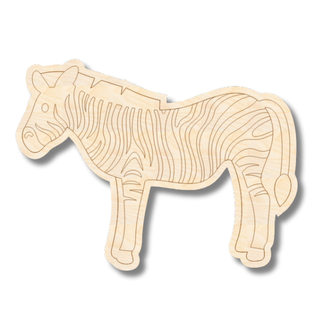 Unfinished Wood Etched Zebra Shape | Paint By Line Crafts | up to 30