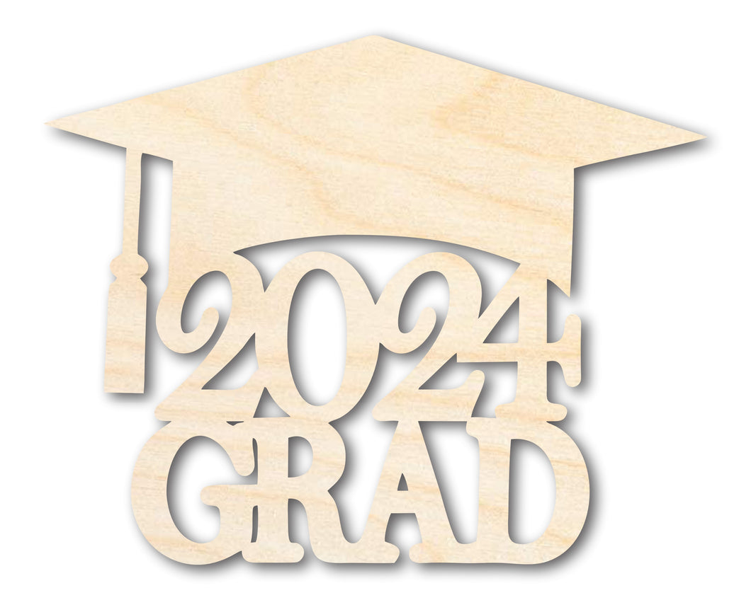 Unfinished 2024 Grad Graduation Cap Shape | DIY Craft Cutout | up to 46