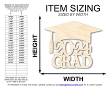 Load image into Gallery viewer, Unfinished 2024 Grad Graduation Cap Shape | DIY Craft Cutout | up to 46&quot; DIY
