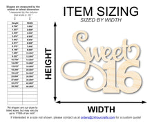 Load image into Gallery viewer, Unfinished Sweet Sixteen Shape | DIY Craft Cutout | up to 46&quot; DIY
